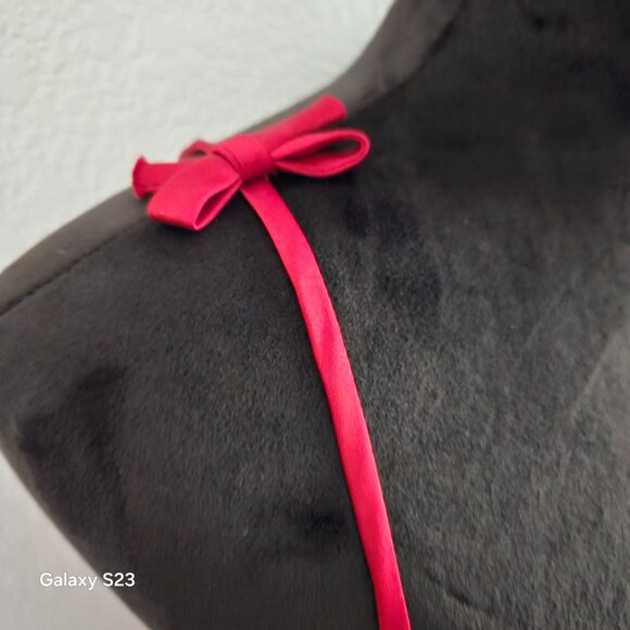 Satin Red Skinny Bow Strap Dress - Picture 5 of 6
